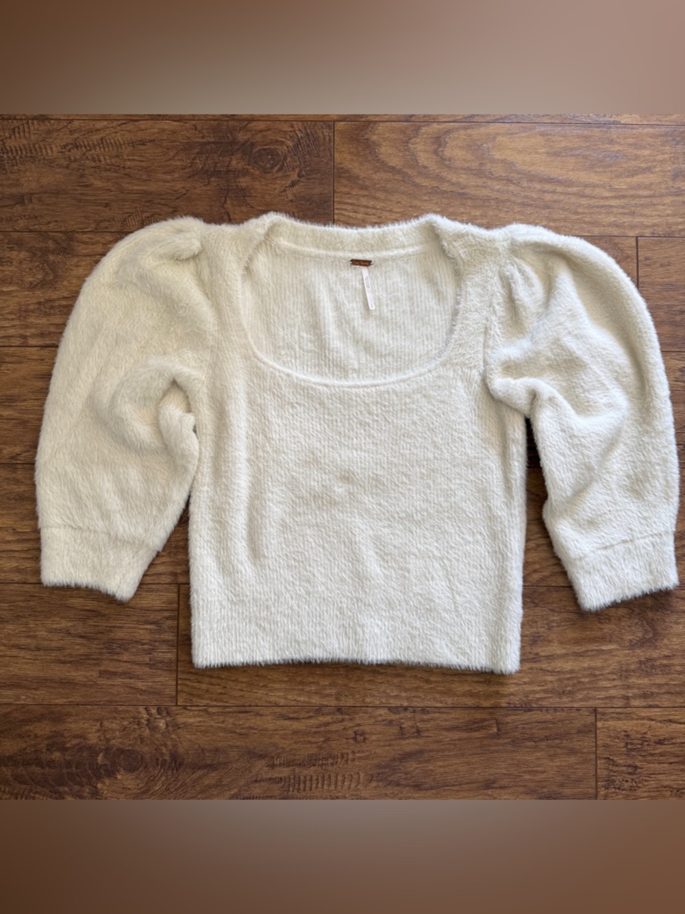 Free People Cream Fuzzy Knit Sweater Womens S Soft Cozy Lightweight Top